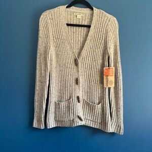Ruffhewn Knit Cardigan Women's Size Medium Petite NWT Toggles Gray Classic Retro